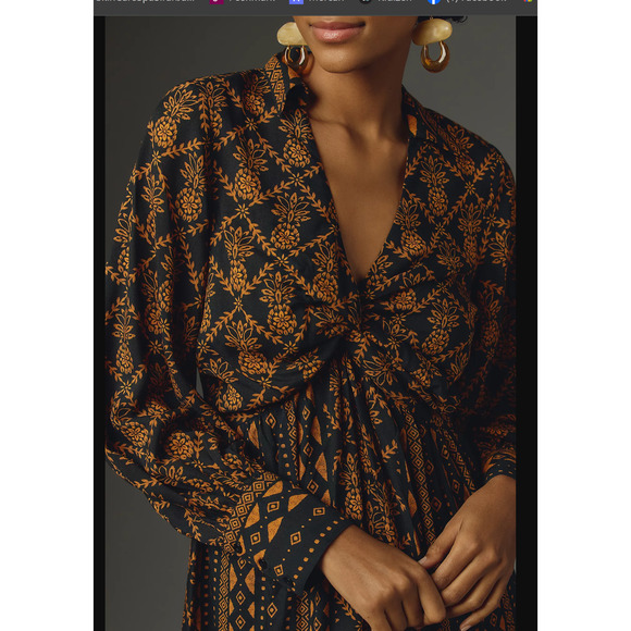 Farm Rio Printed Tie-Front Midi Dress-New Medium - Picture 4 of 5